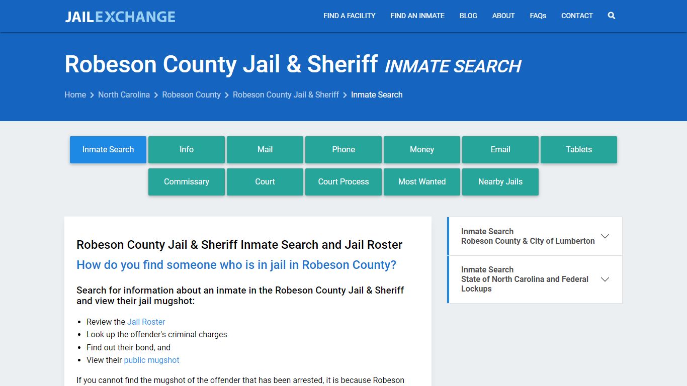 Robeson County Jail & Sheriff Inmate Search - Jail Exchange