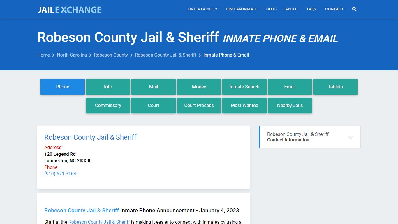 Inmate Phone - Robeson County Jail & Sheriff, NC - Jail Exchange