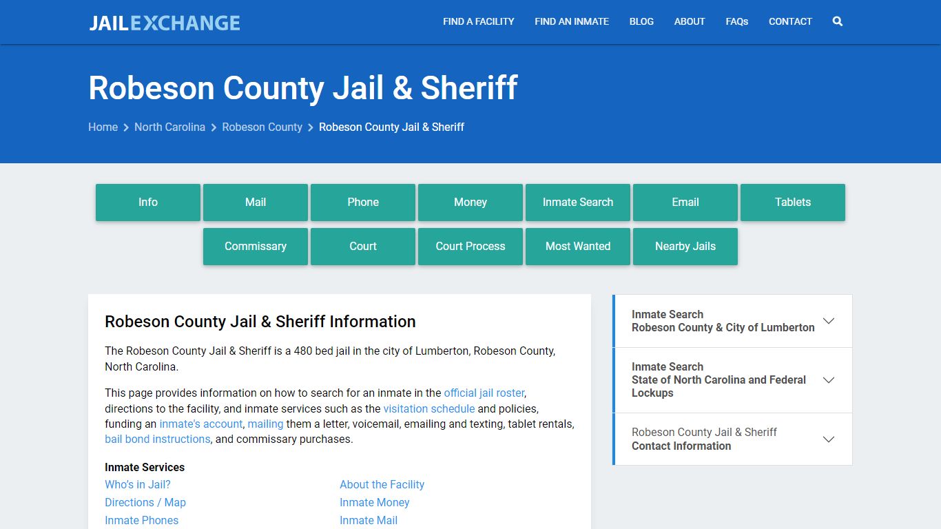 Robeson County Jail & Sheriff, NC Inmate Search, Information