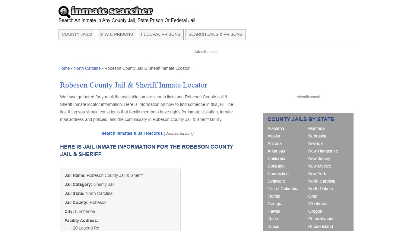 Robeson County Jail & Sheriff Inmate Locator - Inmate Searcher